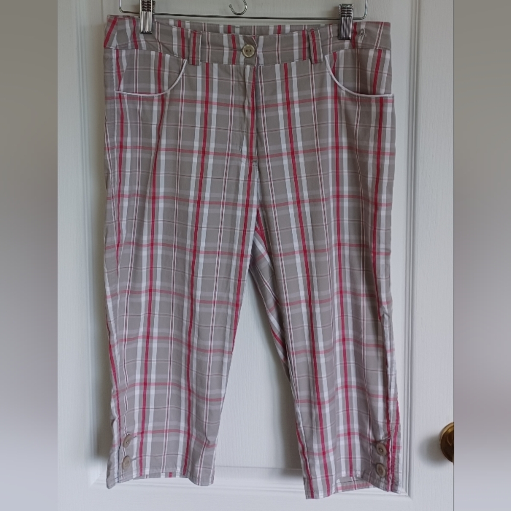 GREEN LAMB GOLF FASHION FOR WOMEN PLAID CAPRIS SIZE 8 US COTTON/POLY/SPANDEX